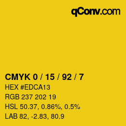 颜色代码: CMYK 0 / 15 / 92 / 7 | qconv.com
