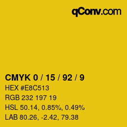 カラーコード: CMYK 0 / 15 / 92 / 9 | qconv.com