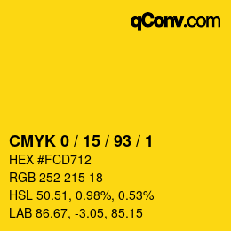 颜色代码: CMYK 0 / 15 / 93 / 1 | qconv.com