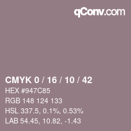 カラーコード: CMYK 0 / 16 / 10 / 42 | qconv.com