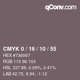 カラーコード: CMYK 0 / 16 / 10 / 55 | qconv.com