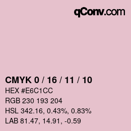 カラーコード: CMYK 0 / 16 / 11 / 10 | qconv.com