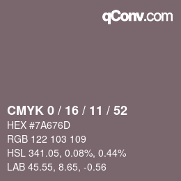 颜色代码: CMYK 0 / 16 / 11 / 52 | qconv.com