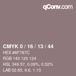 カラーコード: CMYK 0 / 16 / 13 / 44 | qconv.com
