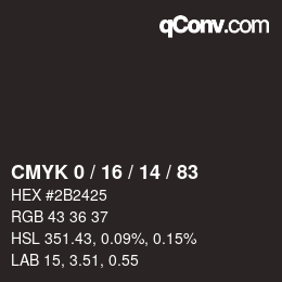 カラーコード: CMYK 0 / 16 / 14 / 83 | qconv.com