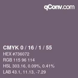 カラーコード: CMYK 0 / 16 / 1 / 55 | qconv.com