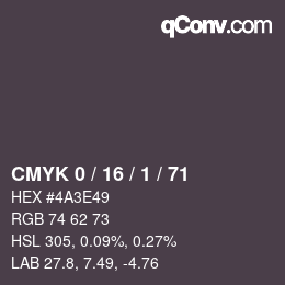 カラーコード: CMYK 0 / 16 / 1 / 71 | qconv.com