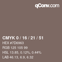 颜色代码: CMYK 0 / 16 / 21 / 51 | qconv.com