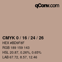 カラーコード: CMYK 0 / 16 / 24 / 26 | qconv.com