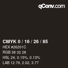 Color code: CMYK 0 / 16 / 26 / 85 | qconv.com