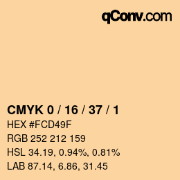 カラーコード: CMYK 0 / 16 / 37 / 1 | qconv.com