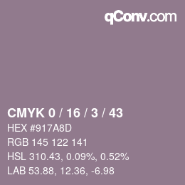 カラーコード: CMYK 0 / 16 / 3 / 43 | qconv.com