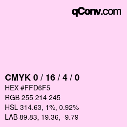 カラーコード: CMYK 0 / 16 / 4 / 0 | qconv.com