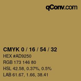 Farbcode: CMYK 0 / 16 / 54 / 32 | qconv.com