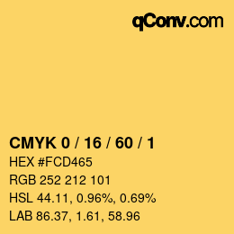 カラーコード: CMYK 0 / 16 / 60 / 1 | qconv.com