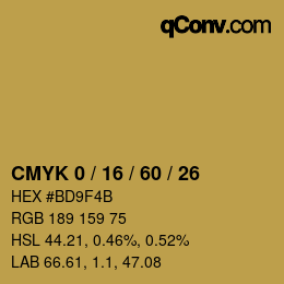 カラーコード: CMYK 0 / 16 / 60 / 26 | qconv.com
