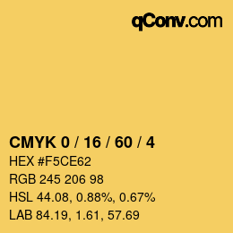 カラーコード: CMYK 0 / 16 / 60 / 4 | qconv.com