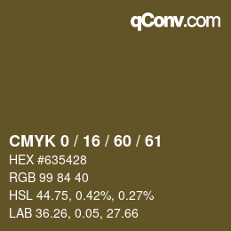 カラーコード: CMYK 0 / 16 / 60 / 61 | qconv.com