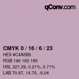 カラーコード: CMYK 0 / 16 / 6 / 23 | qconv.com