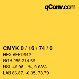 Color code: CMYK 0 / 16 / 74 / 0 | qconv.com