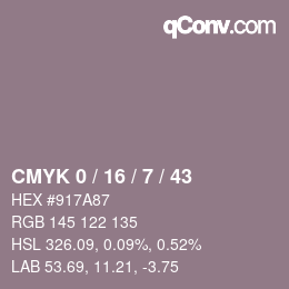 カラーコード: CMYK 0 / 16 / 7 / 43 | qconv.com