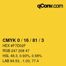 カラーコード: CMYK 0 / 16 / 81 / 3 | qconv.com