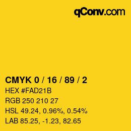 カラーコード: CMYK 0 / 16 / 89 / 2 | qconv.com