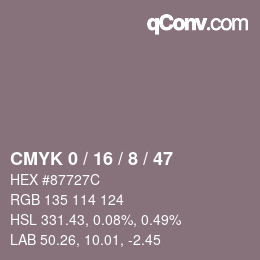 Farbcode: CMYK 0 / 16 / 8 / 47 | qconv.com