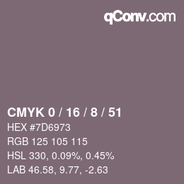 カラーコード: CMYK 0 / 16 / 8 / 51 | qconv.com