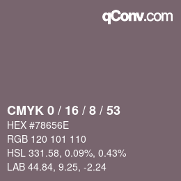 カラーコード: CMYK 0 / 16 / 8 / 53 | qconv.com