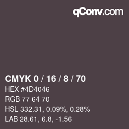 カラーコード: CMYK 0 / 16 / 8 / 70 | qconv.com