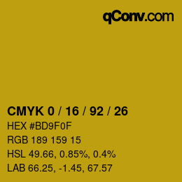 カラーコード: CMYK 0 / 16 / 92 / 26 | qconv.com