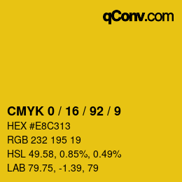 カラーコード: CMYK 0 / 16 / 92 / 9 | qconv.com