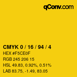 Color code: CMYK 0 / 16 / 94 / 4 | qconv.com
