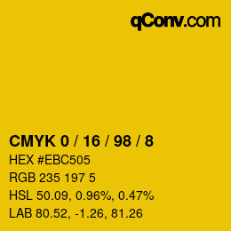 カラーコード: CMYK 0 / 16 / 98 / 8 | qconv.com