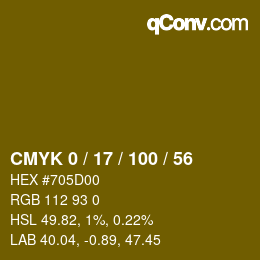 カラーコード: CMYK 0 / 17 / 100 / 56 | qconv.com
