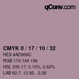 カラーコード: CMYK 0 / 17 / 10 / 32 | qconv.com