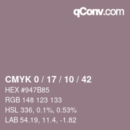 カラーコード: CMYK 0 / 17 / 10 / 42 | qconv.com