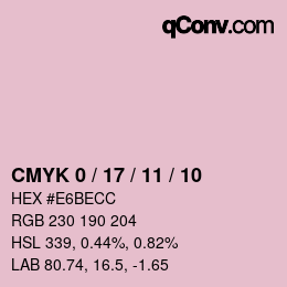 カラーコード: CMYK 0 / 17 / 11 / 10 | qconv.com