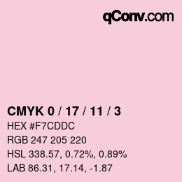 カラーコード: CMYK 0 / 17 / 11 / 3 | qconv.com