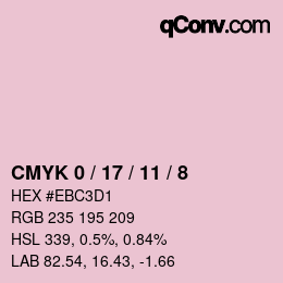 カラーコード: CMYK 0 / 17 / 11 / 8 | qconv.com