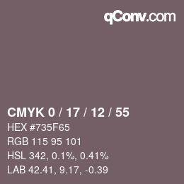 カラーコード: CMYK 0 / 17 / 12 / 55 | qconv.com