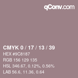 カラーコード: CMYK 0 / 17 / 13 / 39 | qconv.com