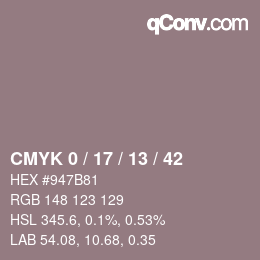 カラーコード: CMYK 0 / 17 / 13 / 42 | qconv.com