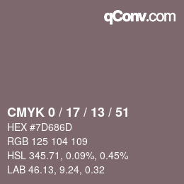 カラーコード: CMYK 0 / 17 / 13 / 51 | qconv.com
