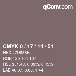 Color code: CMYK 0 / 17 / 14 / 51 | qconv.com