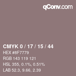 カラーコード: CMYK 0 / 17 / 15 / 44 | qconv.com