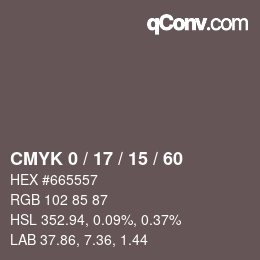 カラーコード: CMYK 0 / 17 / 15 / 60 | qconv.com
