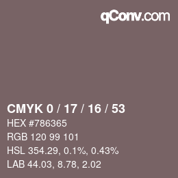 カラーコード: CMYK 0 / 17 / 16 / 53 | qconv.com