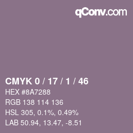 カラーコード: CMYK 0 / 17 / 1 / 46 | qconv.com